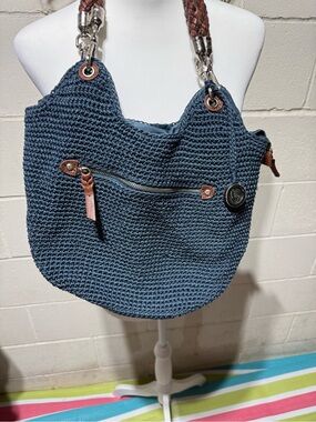 The Sak Navy Woven Shoulder Bag with Brown Accents